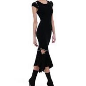 NWT women’s ALICE + OLIVIA black Ameera cut out mermaid studded dress sz small